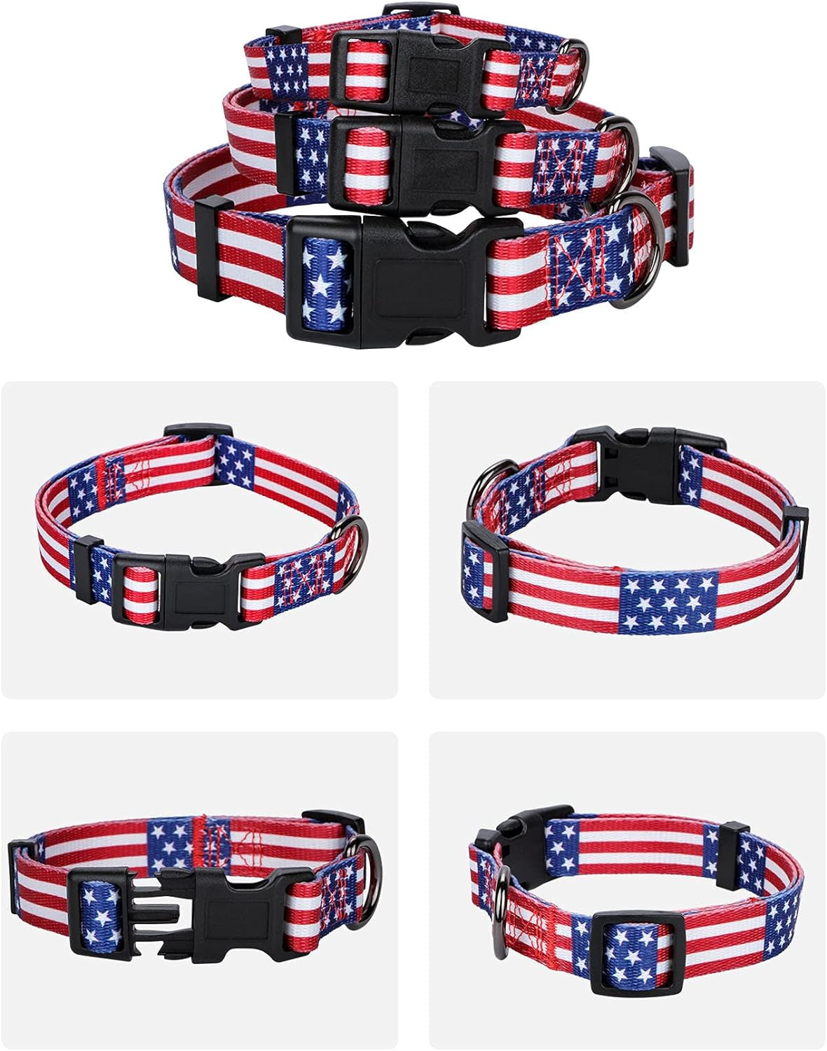 American Flag Dog Collar Independence Day Fourth of July the Great America Dog Collars M(Neck 13.1"-19", Width 3/4")