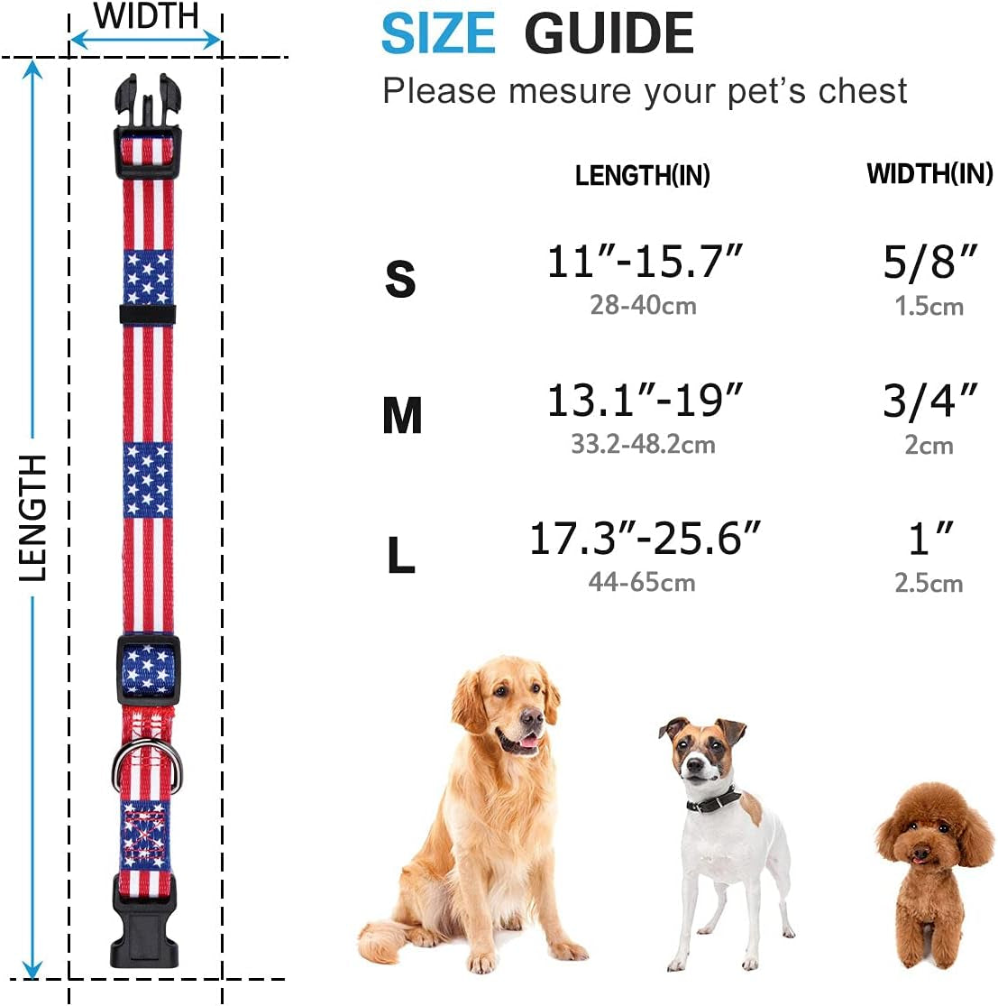 American Flag Dog Collar Independence Day Fourth of July the Great America Dog Collars M(Neck 13.1"-19", Width 3/4")